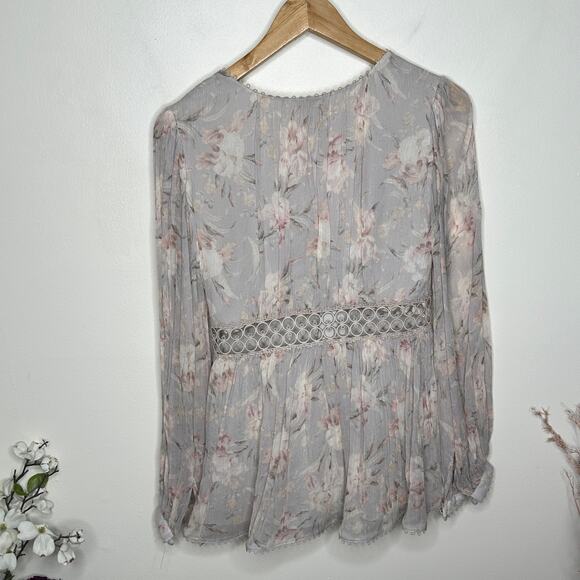 ZIMMERMANN Iris Floral Silk Blouse Pastel Blush Taupe Neutral Sz 1 / S {HH15} - Picture 5 of 11